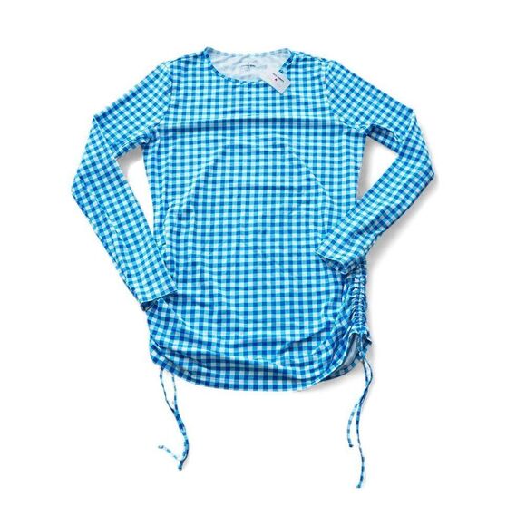 Draper James x Lands End Gingham Swim Tunic Rash Guard Shirt White Blue Women M - Picture 1 of 7